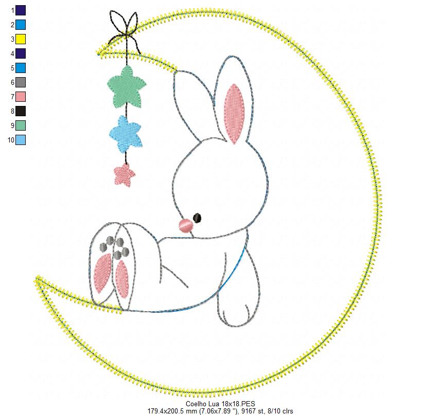 Matriz de Bordado Coelhinho na Lua – Aplique Raggy Encantador