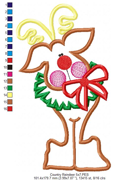 Matriz de Bordado Rena de Natal com Enfeite no Pescoço – Aplique