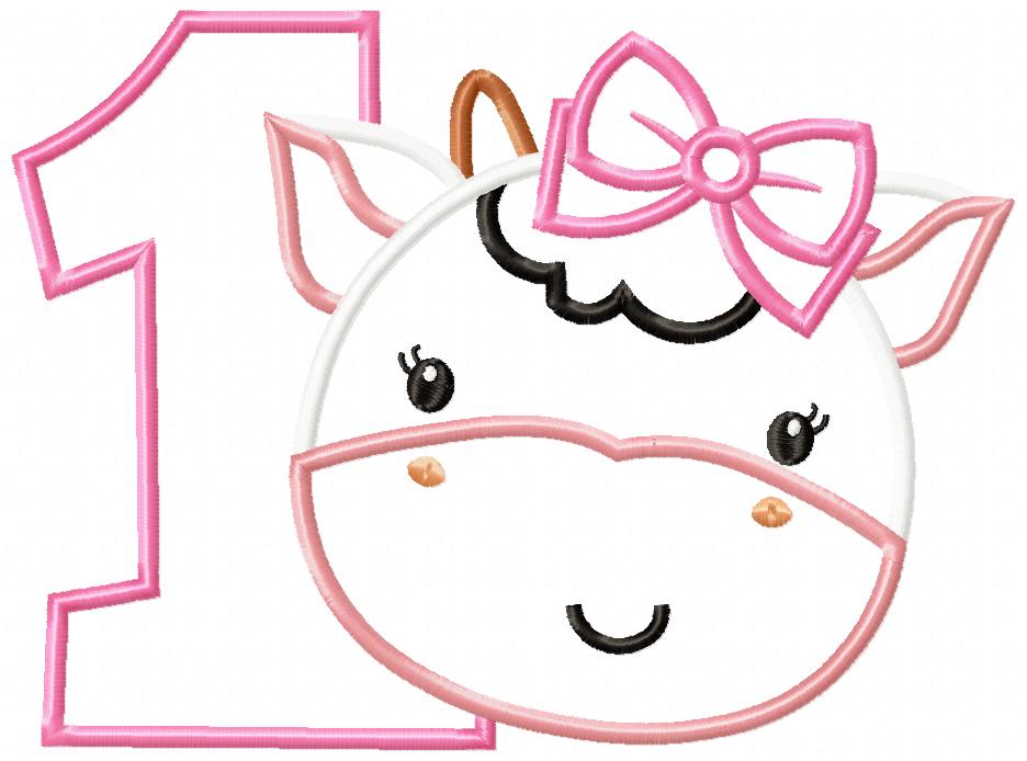 Matriz de Bordado Vaquinha com Laço e Número 1 – Aplique