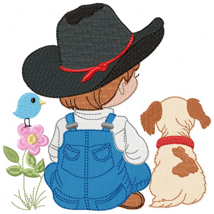Matriz de Bordado Amizade Country: Cowboy e Cãozinho – Ponto Cheio