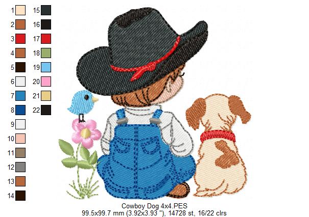 Matriz de Bordado Amizade Country: Cowboy e Cãozinho – Ponto Cheio