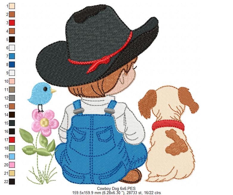 Matriz de Bordado Amizade Country: Cowboy e Cãozinho – Ponto Cheio