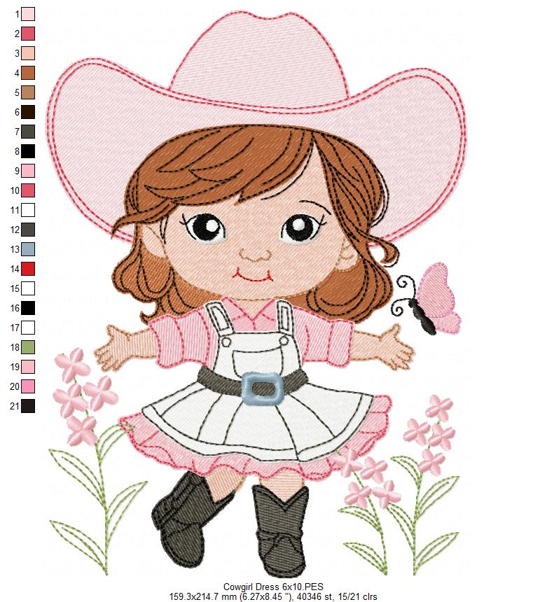 Matriz de Bordado Vaqueirinha com Jardineira Fofa – Ponto Cheio