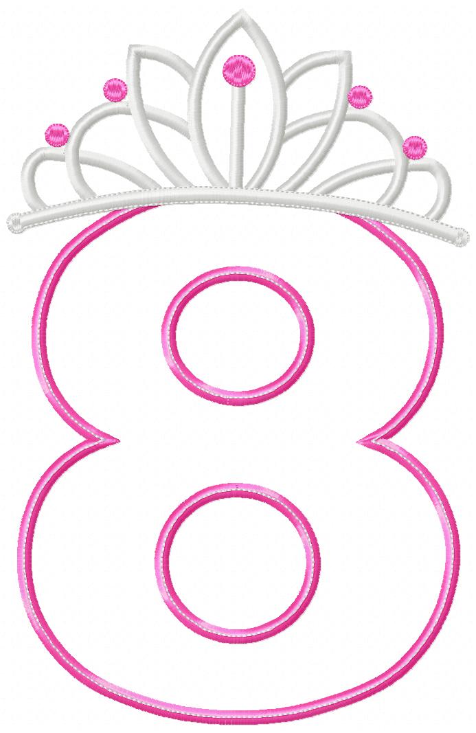 Matriz de Bordado Número 8 com Coroa de Princesa – Aplique