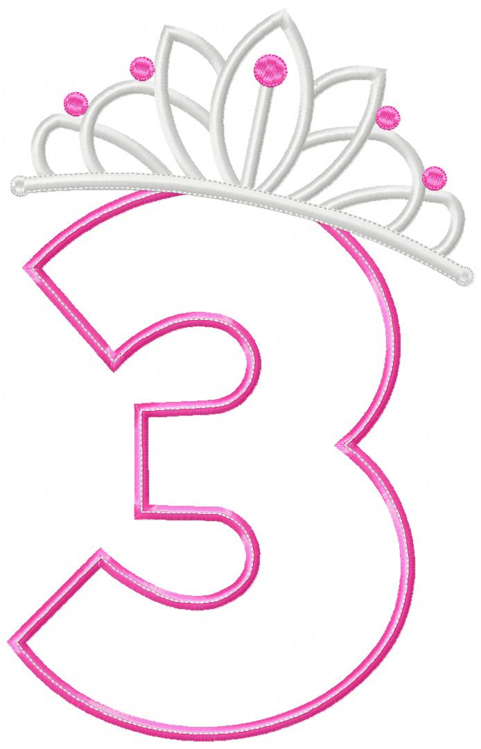 Matriz de Bordado Número Três Princesa – Aplique