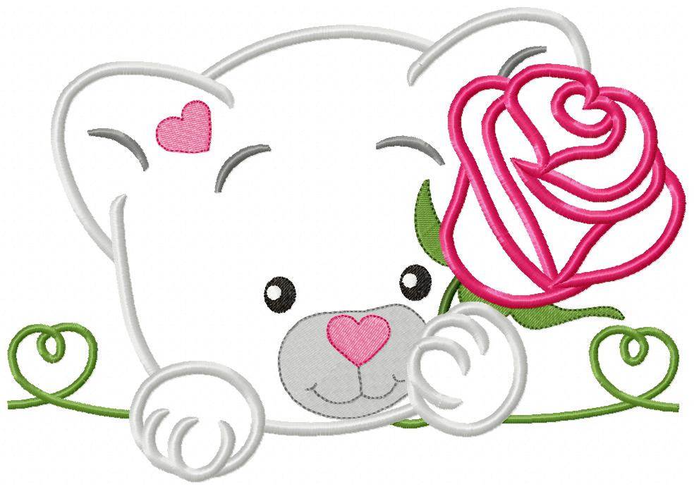 Matriz de Bordado Gatinho com Rosa – Aplique