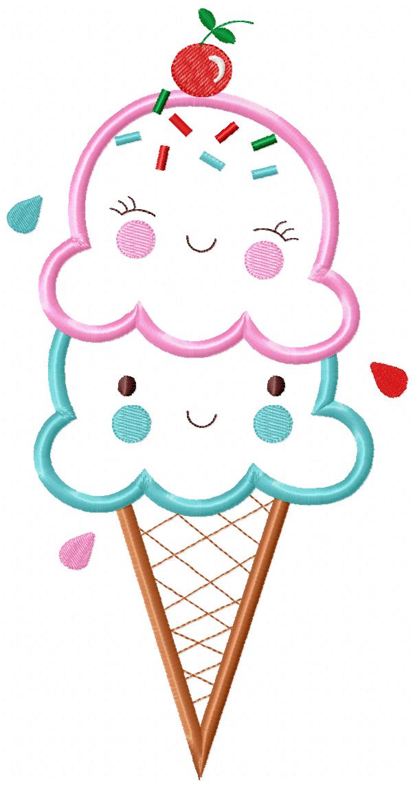 Matriz de Bordado Sorvete de Dois Sabores Sorridentes – Aplique