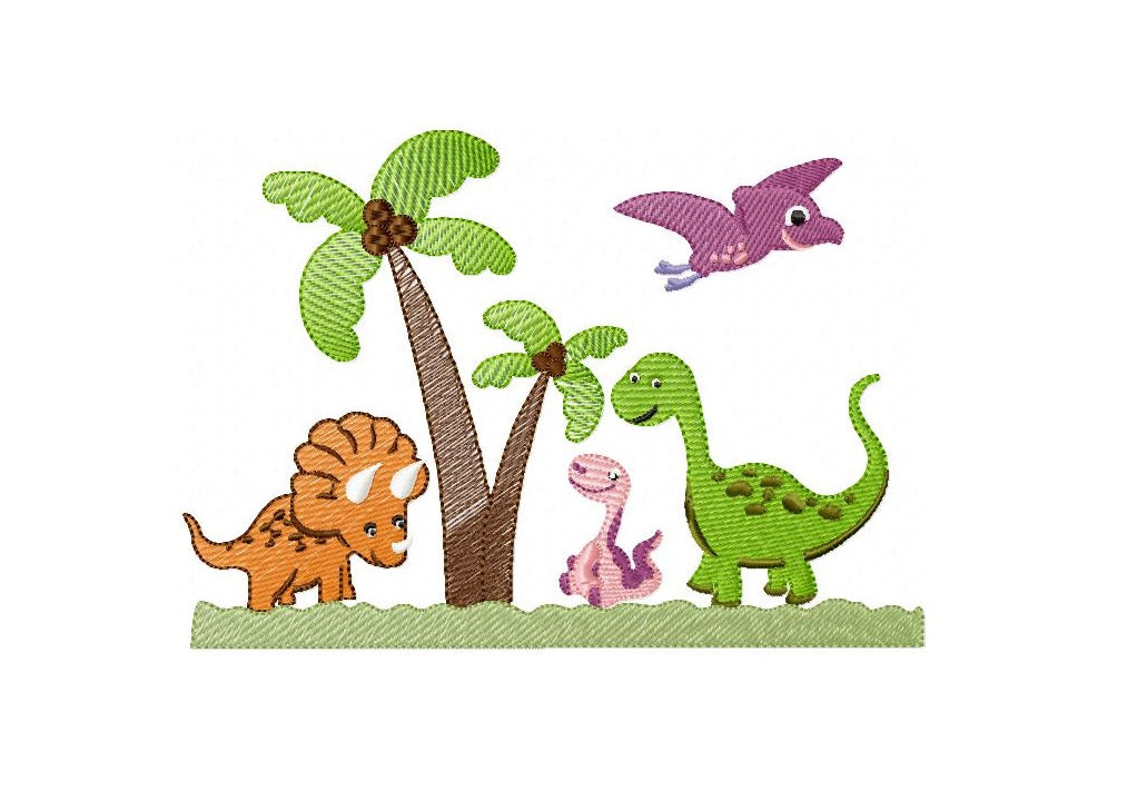 Matriz de Bordado Dinossauros na Floresta – Ponto Sketch