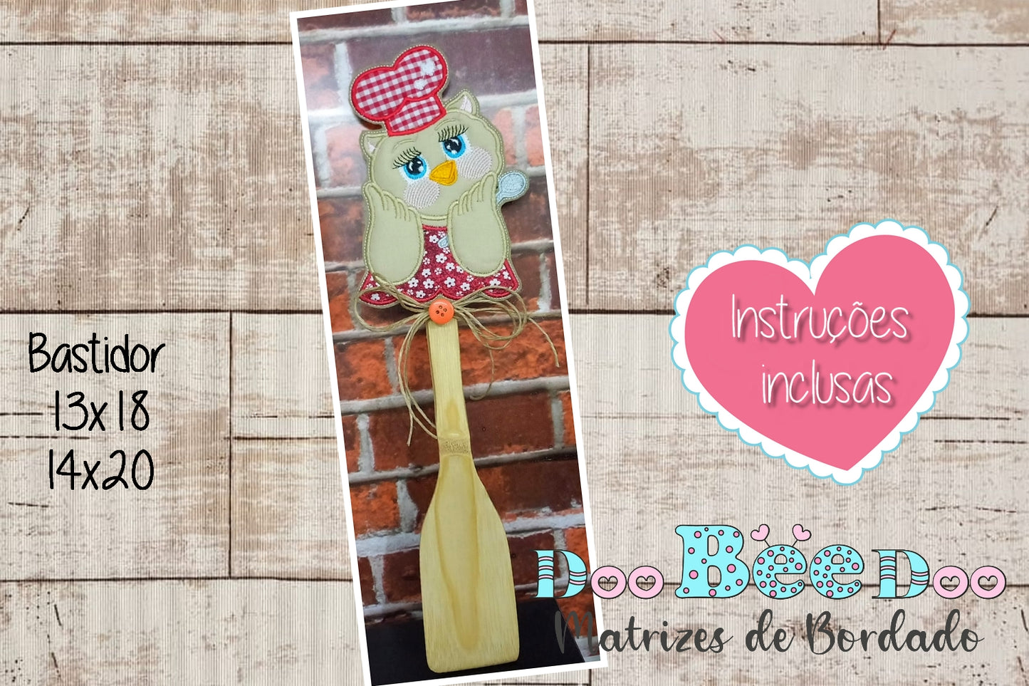 Matriz de Bordado Corujinha Chef para Colher de Pau – Projeto ITH
