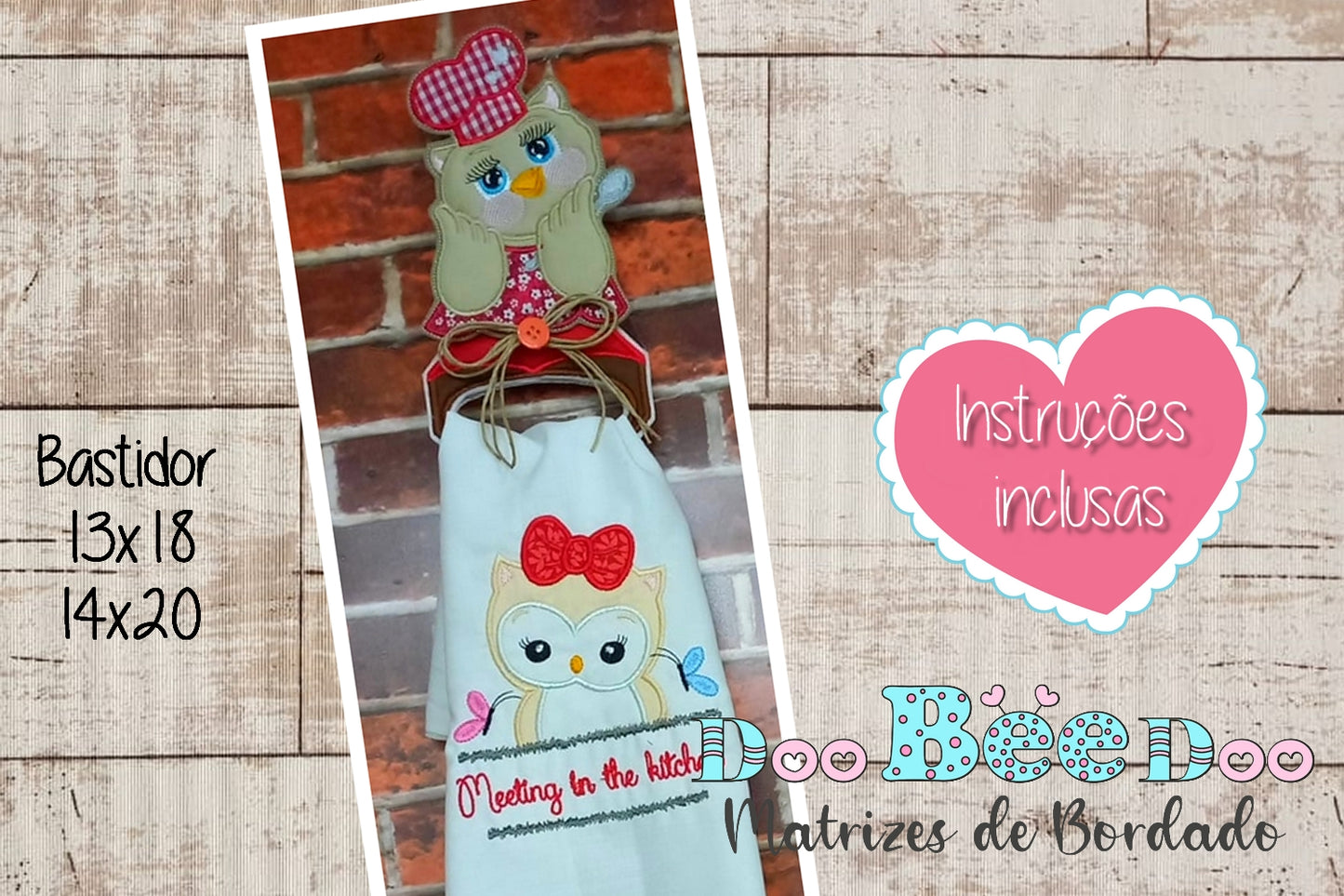 Matriz de Bordado Corujinha Chef - Suporte de Pano de Prato – Projeto ITH