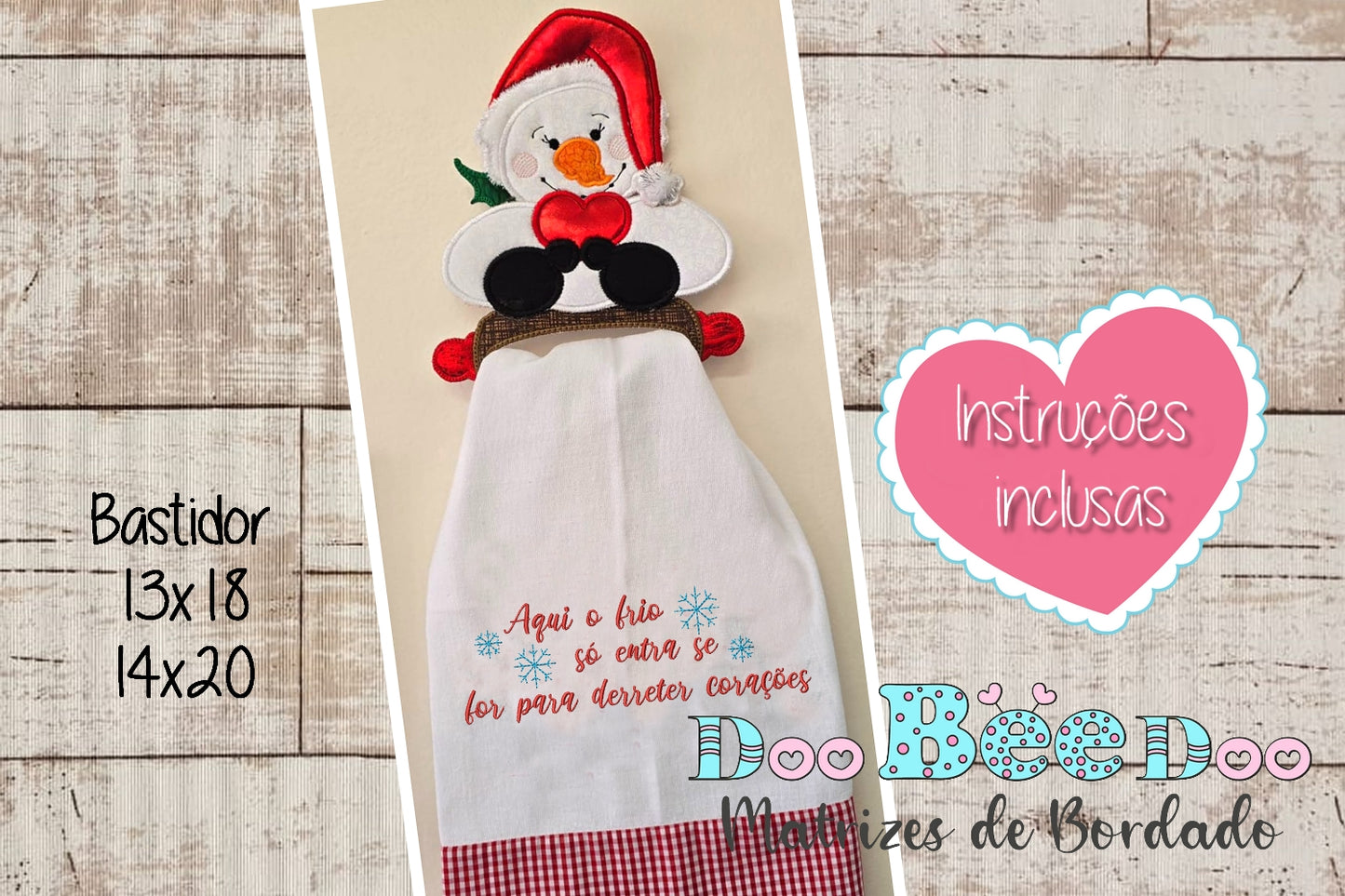 Matriz de Bordado Boneco de Neve Porta Pano de Prato – Projeto ITH