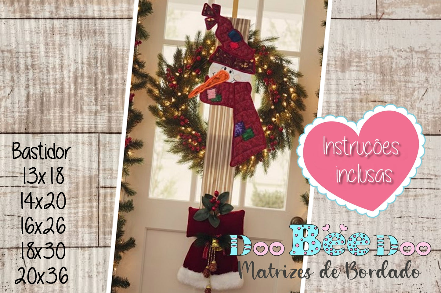 Matriz de Bordado Boneco de Neve Gorro Vermelho Enfeite de Porta – Projeto ITH