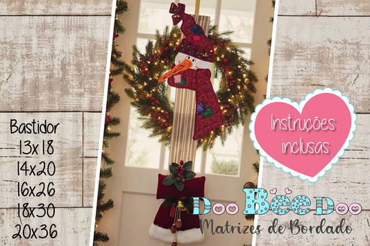 Matriz de Bordado Boneco de Neve Gorro Vermelho Enfeite de Porta – Projeto ITH