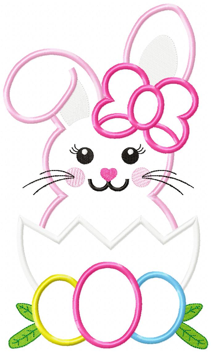 Matriz de Bordado Coelhinha na Casca com Ovinhos – Aplique