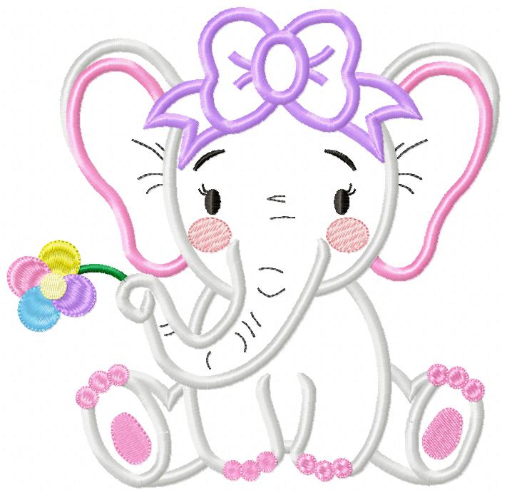 Matriz de Bordado Elefantinha com Laço e Flor – Aplique