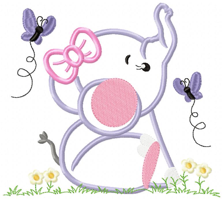 Matriz de Bordado Elefantinha com Borboletas – Aplique