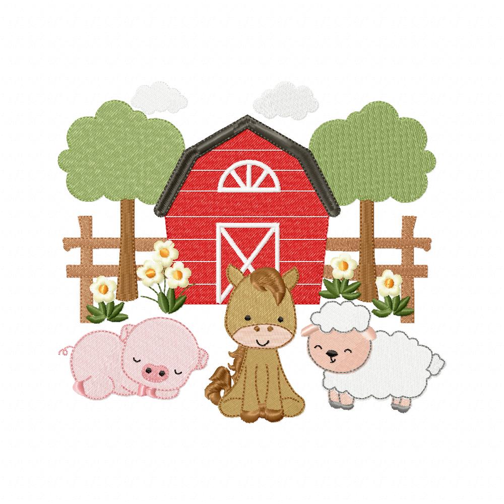 Matriz de Bordado Fazendinha Fofa com Animais – Ponto Cheio