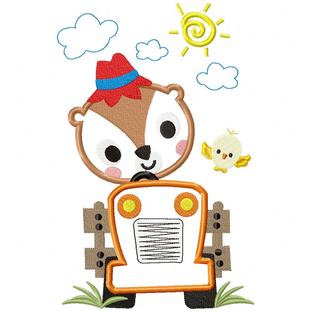 Matriz de Bordado Fazendinha com Esquilo e Trator – Aplique