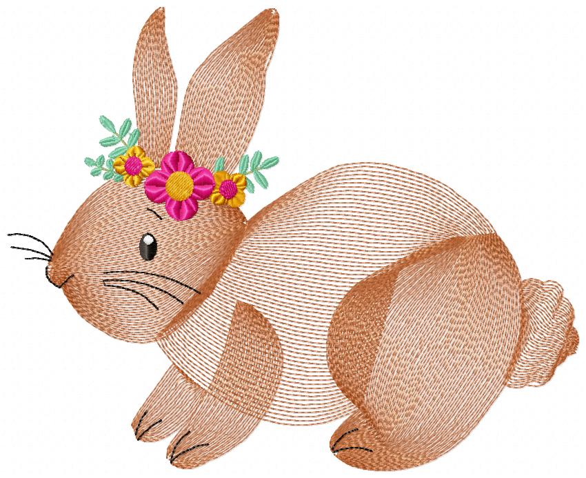 Matriz de Bordado Coelho Fofo com Tiara de Flores – Ponto Rippled