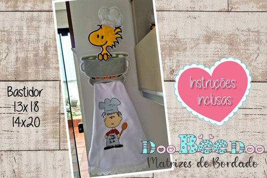 Matriz de Bordado Snoopy Cozinheiro Suporte de Pano de Prato - Projeto ITH