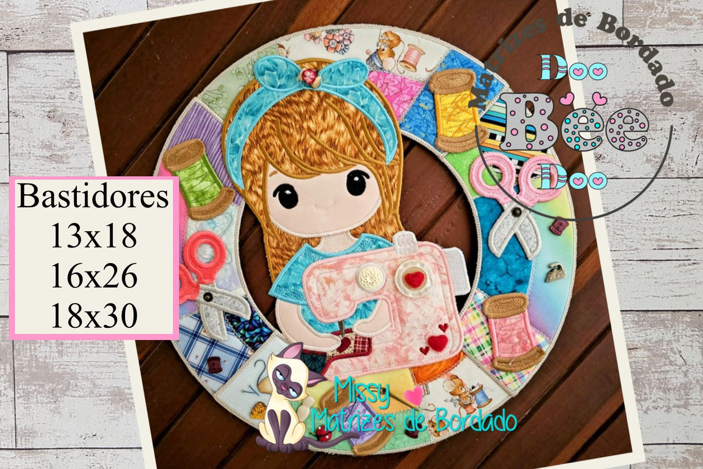 Matriz de Bordado Guirlanda Menina Costureira – Projeto ITH