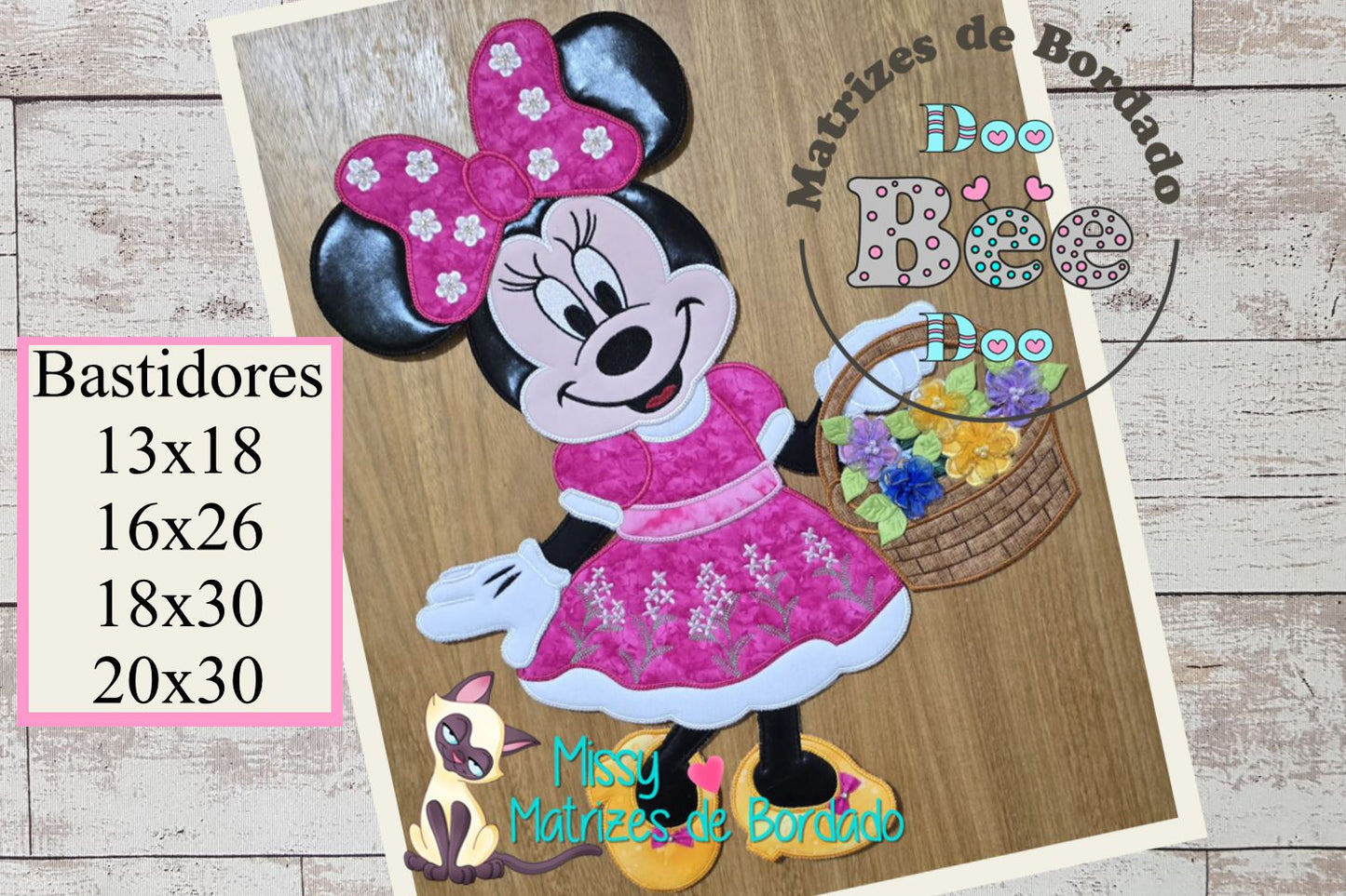Matriz de Bordado Minnie com Cesta de Flores – Projeto ITH