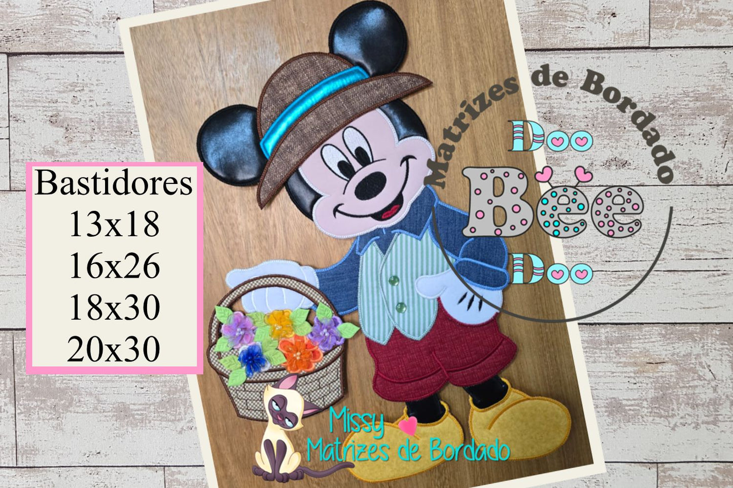 Matriz de Bordado Mickey com Cesta de Flores – Projeto ITH