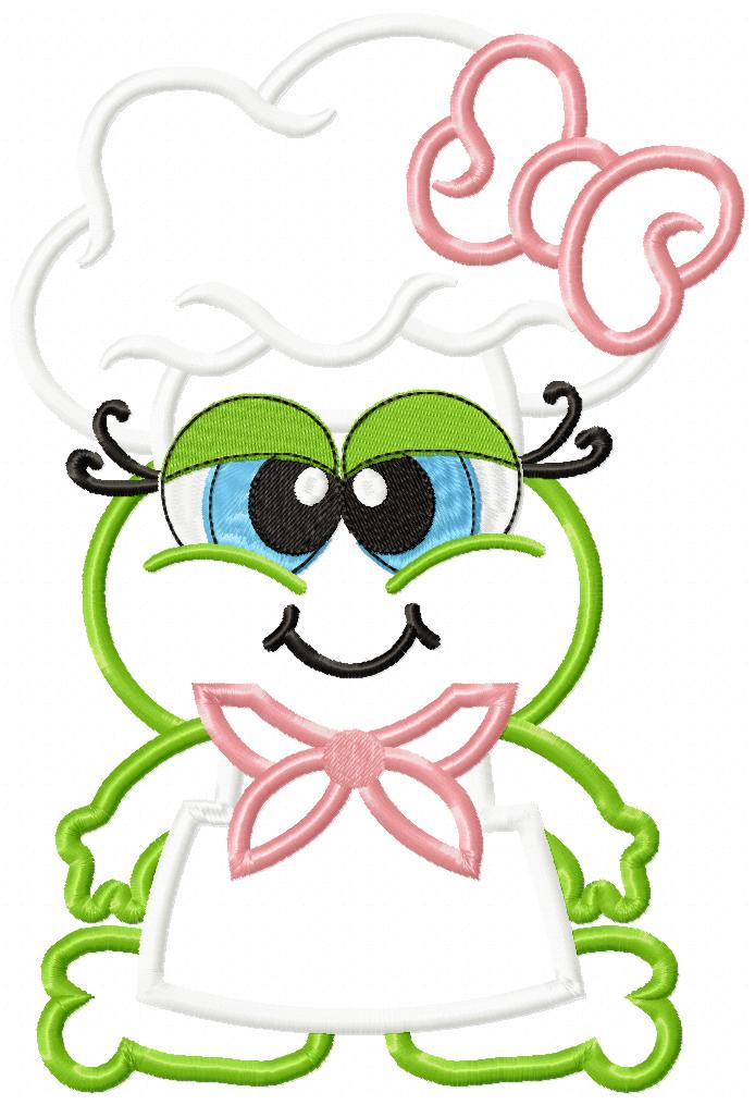 Matriz de Bordado Sapa Fofinha com Touca de Chef – Aplique