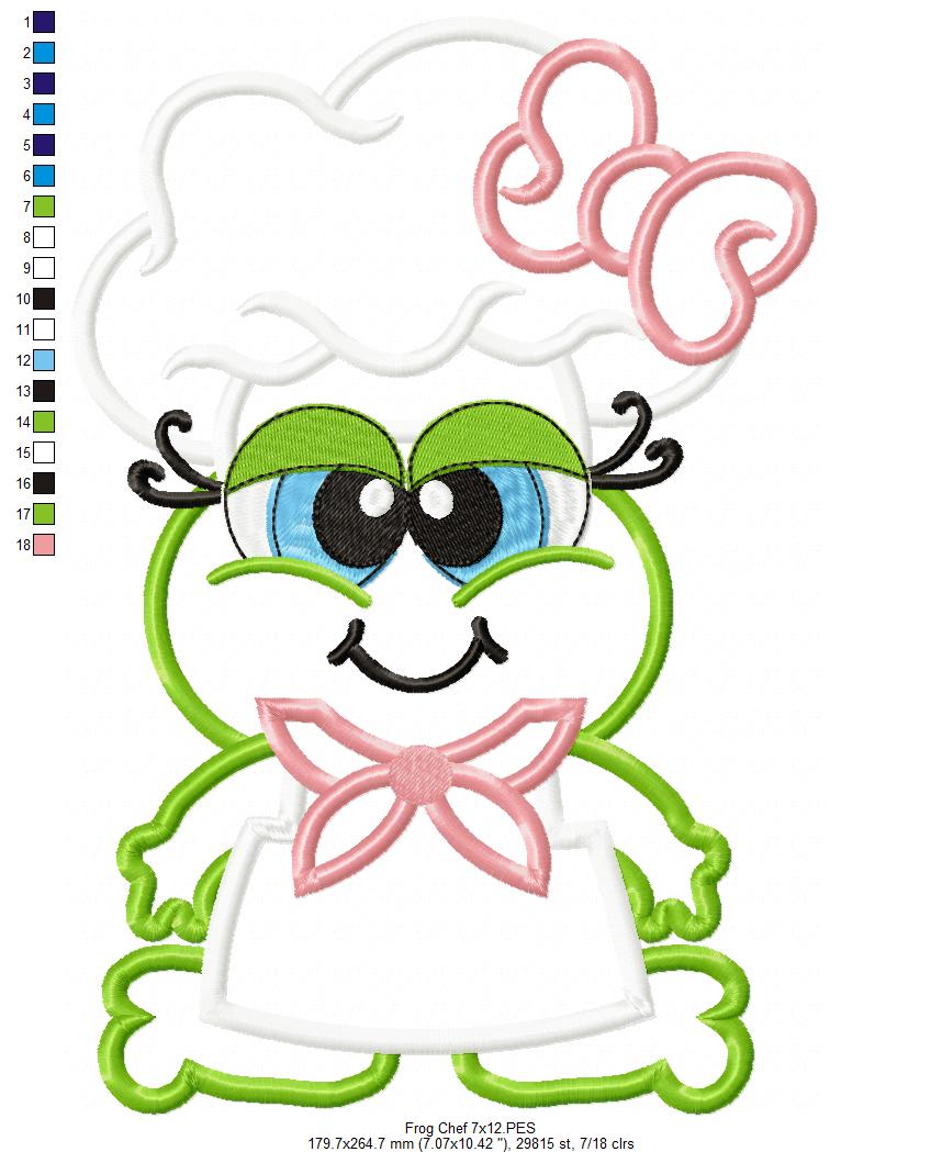 Matriz de Bordado Sapa Fofinha com Touca de Chef – Aplique