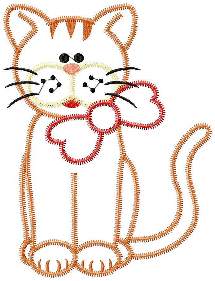 Matriz de Bordado Gatinho com Laço – Aplique Zig Zag