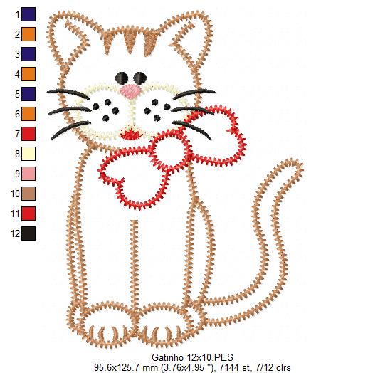 Matriz de Bordado Gatinho com Laço – Aplique Zig Zag