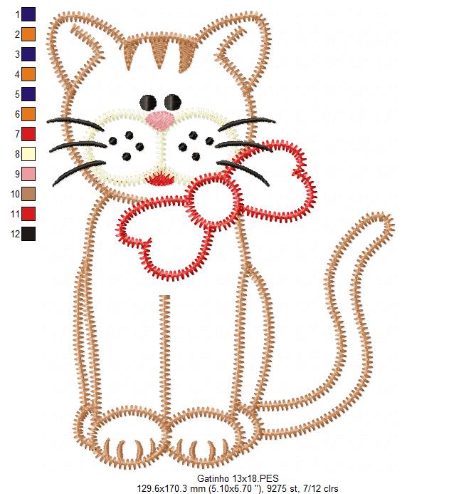 Matriz de Bordado Gatinho com Laço – Aplique Zig Zag