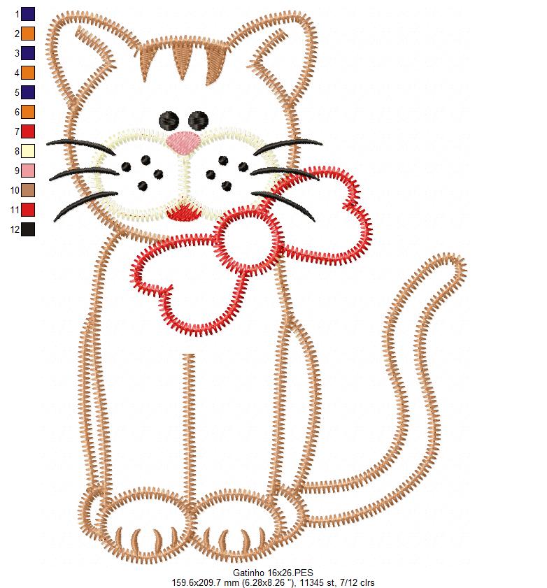 Matriz de Bordado Gatinho com Laço – Aplique Zig Zag