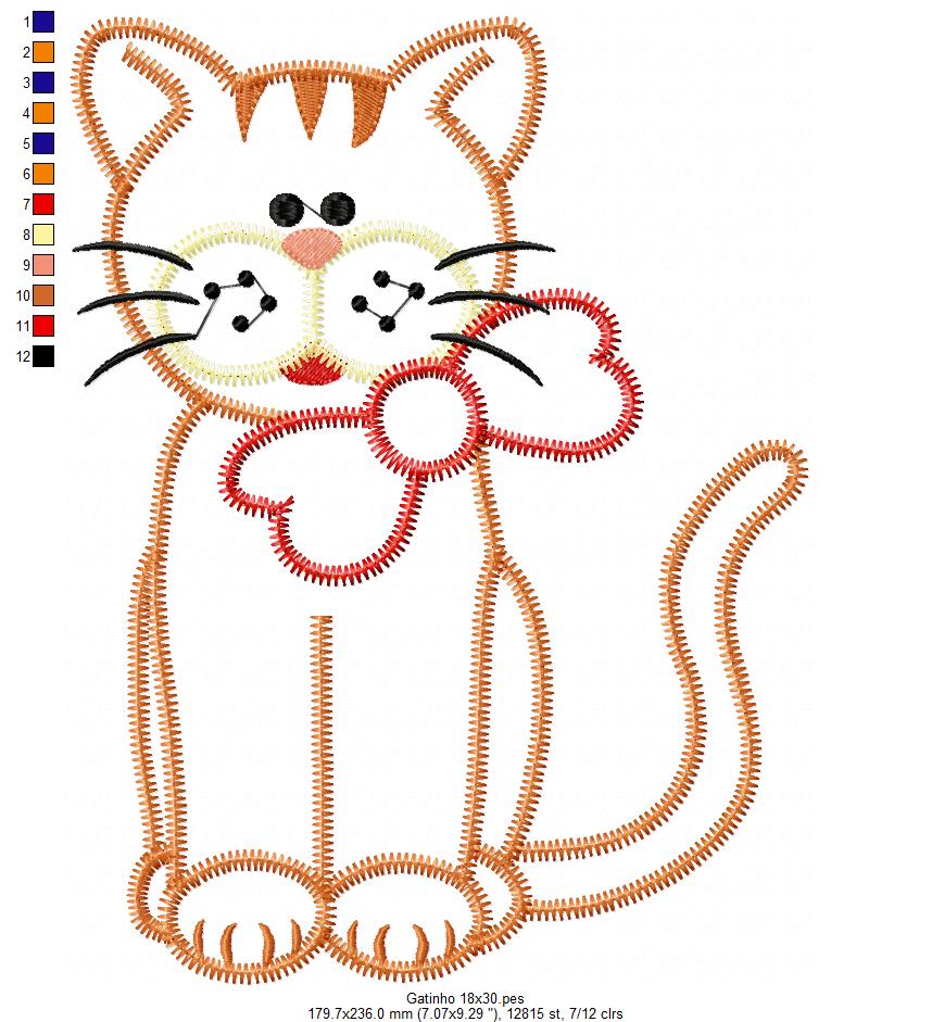 Matriz de Bordado Gatinho com Laço – Aplique Zig Zag