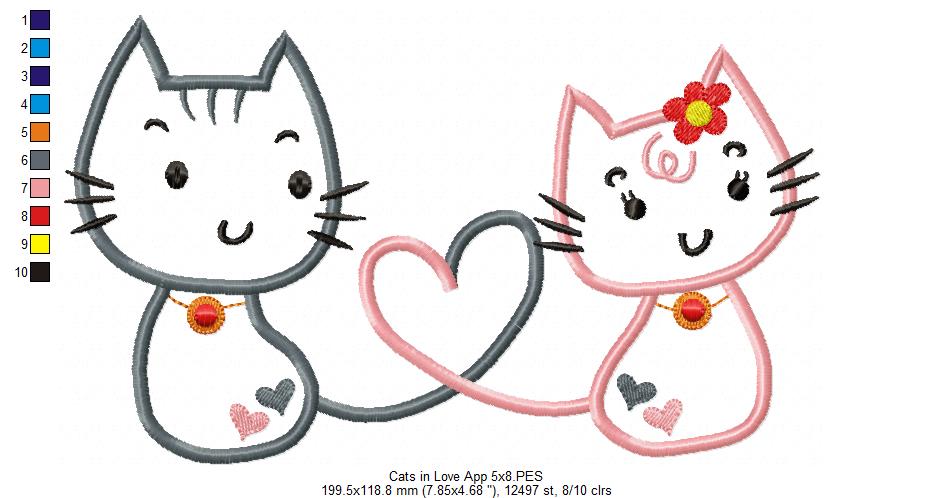 Matriz de Bordado Gatinhos com Amor – Aplique Romântico