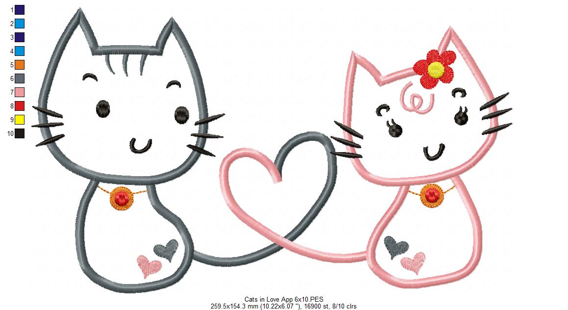 Matriz de Bordado Gatinhos com Amor – Aplique Romântico