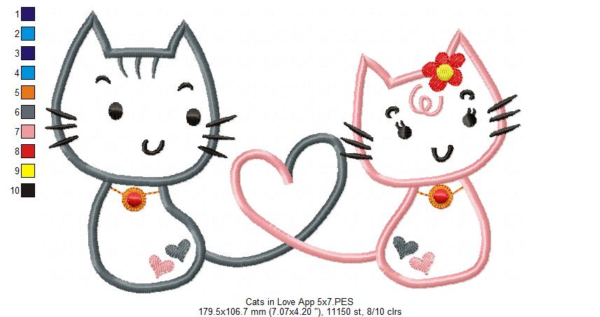 Matriz de Bordado Gatinhos com Amor – Aplique Romântico