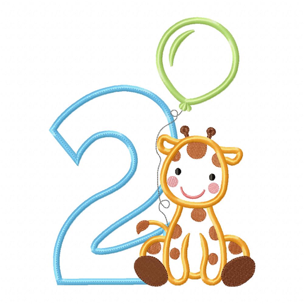 Matriz de Bordado Número 2 com Girafa e Balão – Ponto Aplique