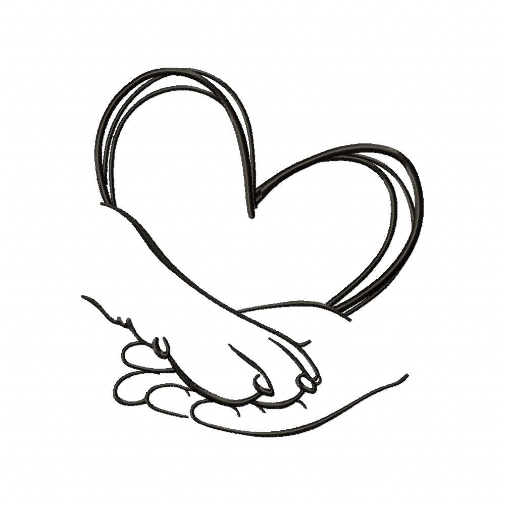 Matriz de Bordado Patinha & Mão com Coração – Ponto Satim