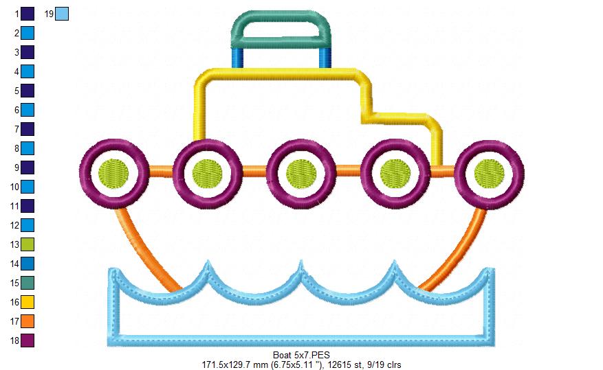 Matriz de Bordado Barco Colorido com Janelinhas – Aplique