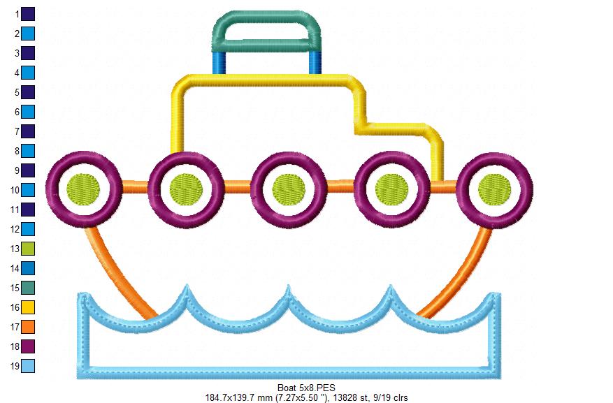 Matriz de Bordado Barco Colorido com Janelinhas – Aplique