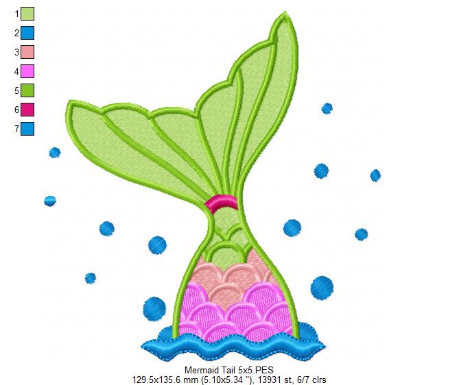 Matriz de Bordado Calda de Sereia Colorida com Bolhas – Ponto Cheio