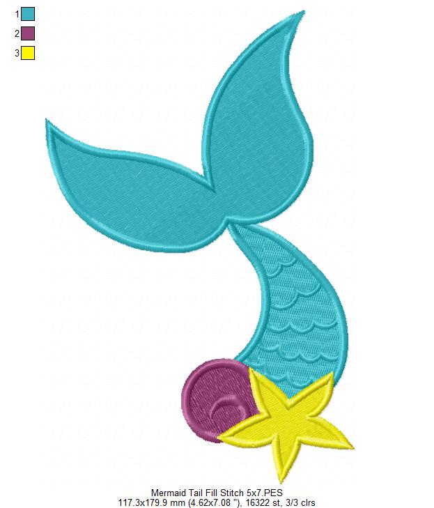 Matriz de Bordado Calda de Sereia com Estrela e Conchas – Ponto Cheio