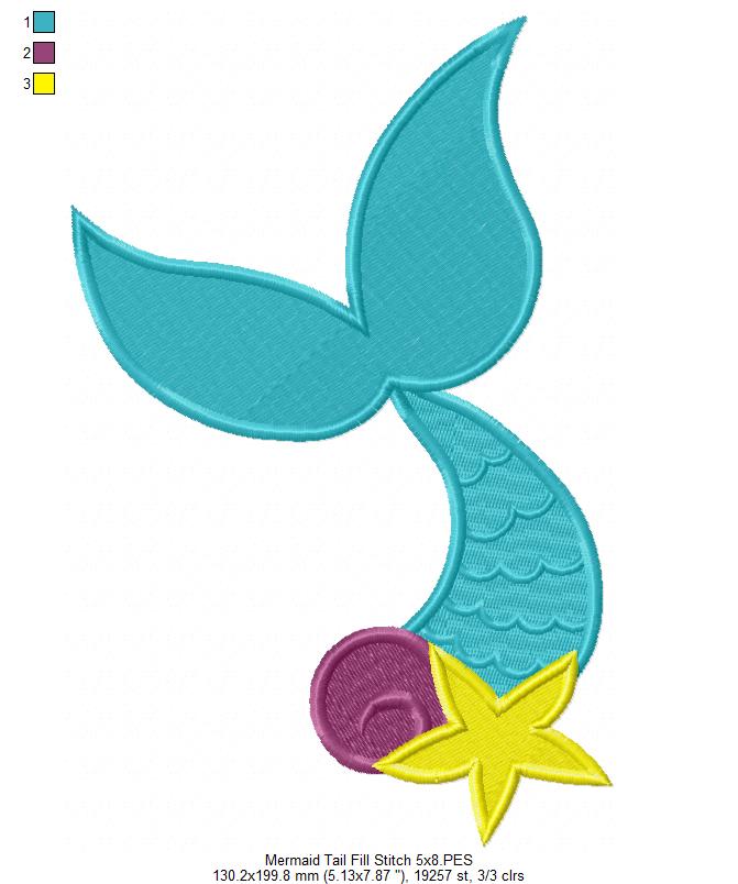 Matriz de Bordado Calda de Sereia com Estrela e Conchas – Ponto Cheio