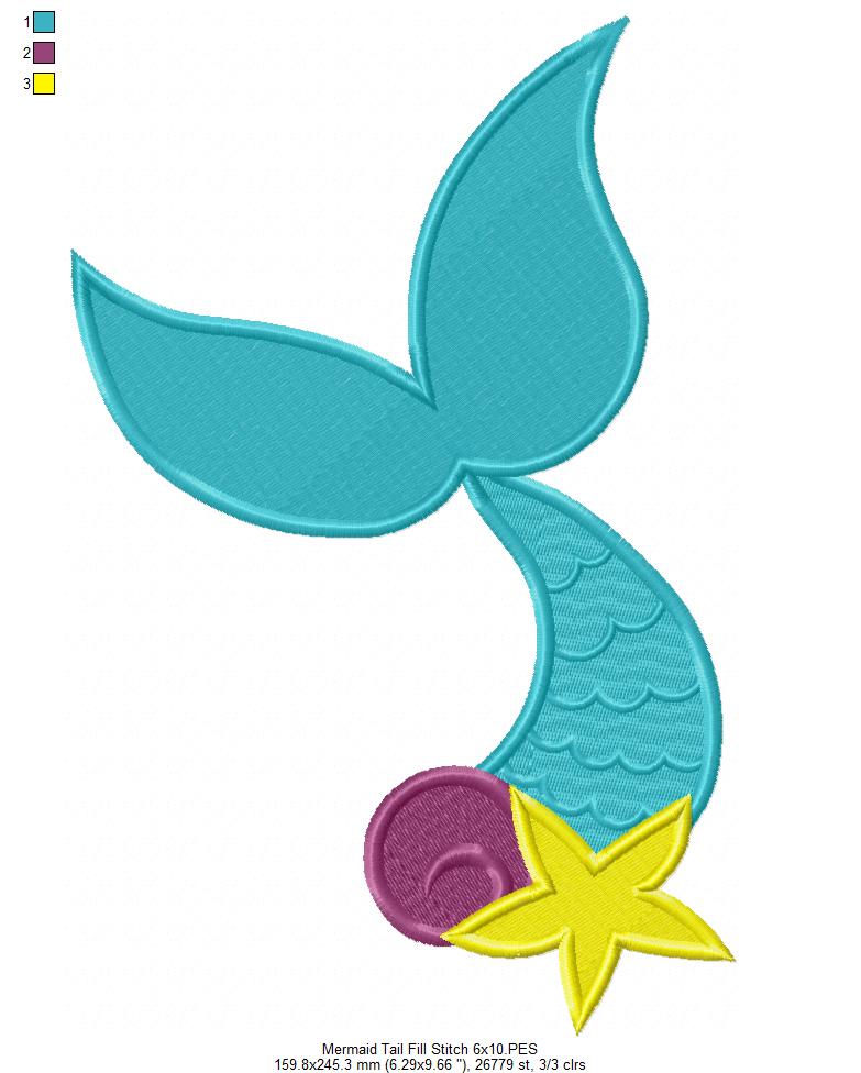 Matriz de Bordado Calda de Sereia com Estrela e Conchas – Ponto Cheio