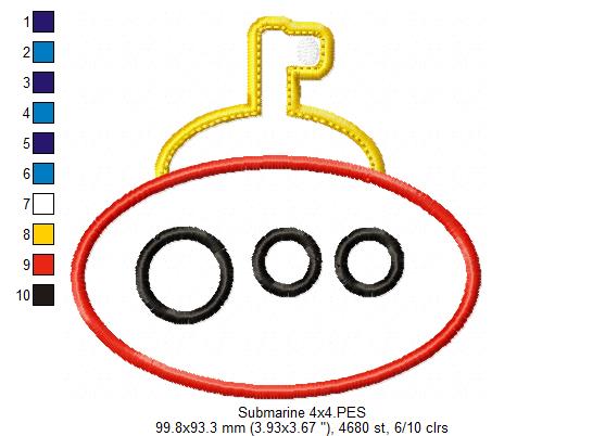 Matriz de Bordado Submarino Infantil com Janelas Redondas – Aplique