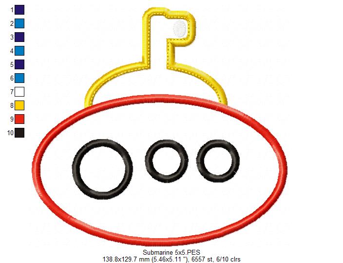 Matriz de Bordado Submarino Infantil com Janelas Redondas – Aplique