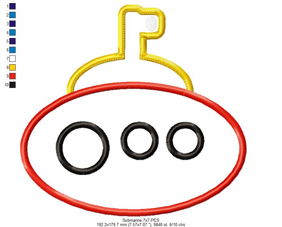Matriz de Bordado Submarino Infantil com Janelas Redondas – Aplique