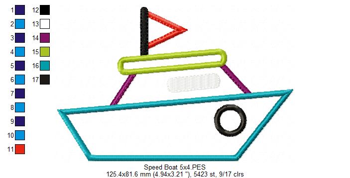 Matriz de Bordado Barquinho Azul com Bandeira – Aplique