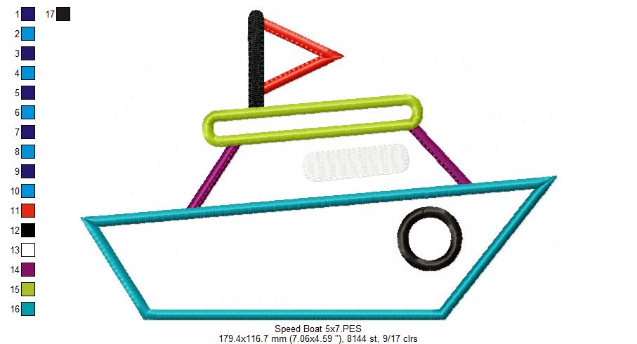 Matriz de Bordado Barquinho Azul com Bandeira – Aplique